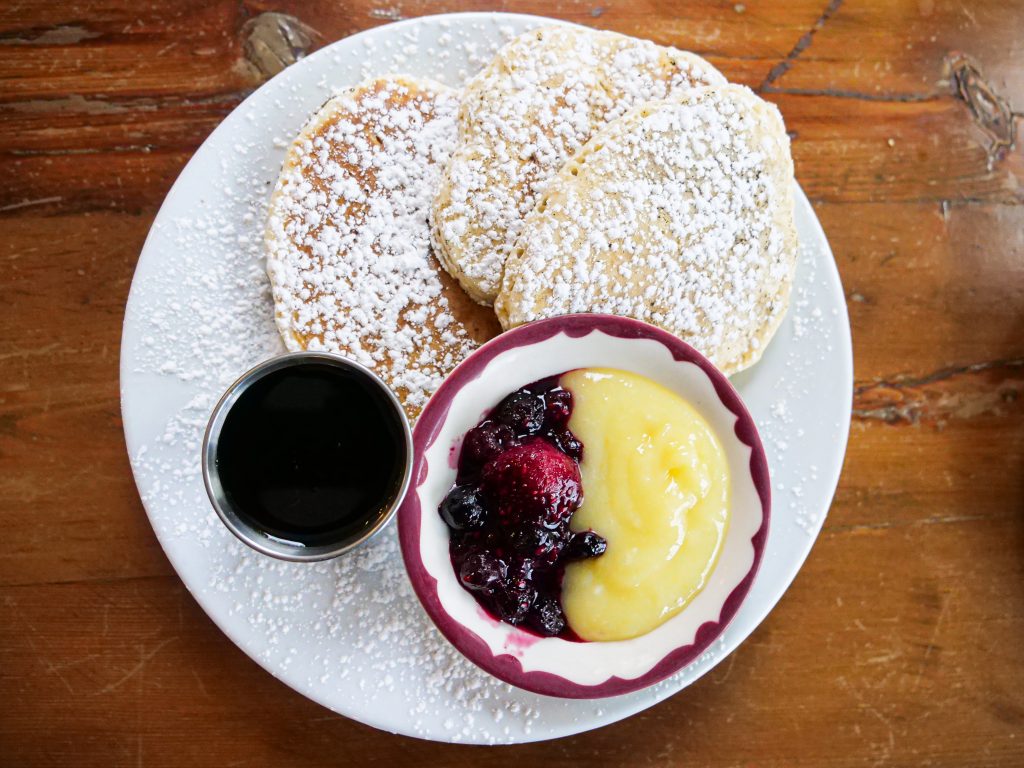 Dish of pancakes at brunch at Trattoria Locale in Margaretville